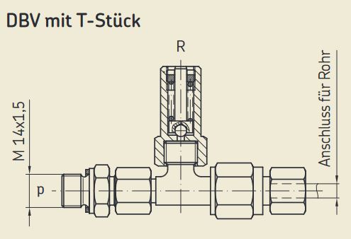 Druckbegrenzungsventil - 120 bar - mit T-Stück