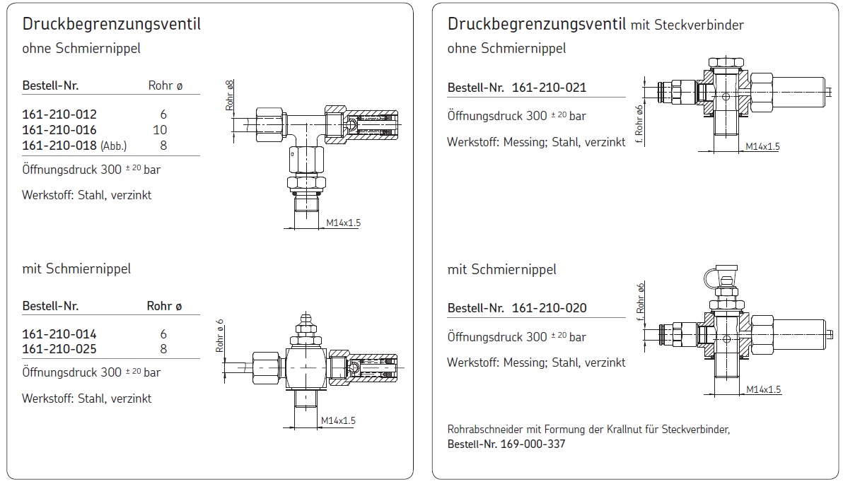 DRUCKBEGR.VENTIL - 300 BAR - ROHR Ø 6-VS mm